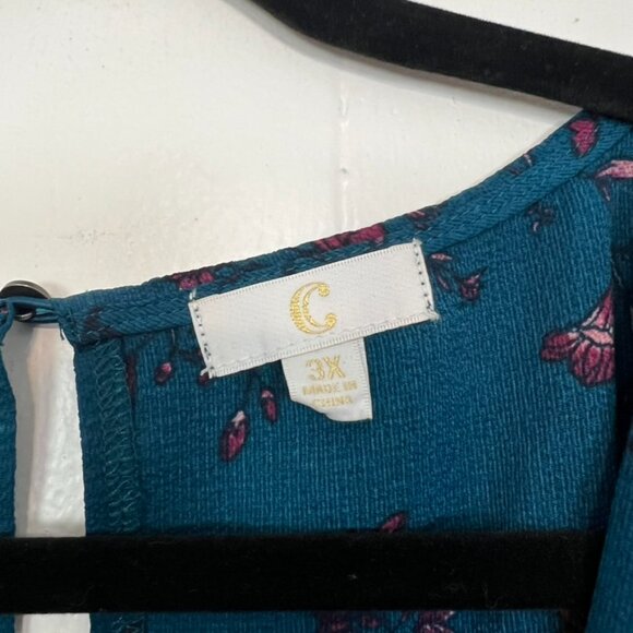 Charming Charlie Midi Dress Teal Blue Purple Floral Frill Long Sleeve 3X - Picture 2 of 4